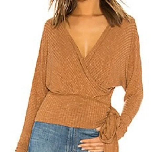 FREE PEOPLE East Coast wrap top in copper brown, S. - Picture 3 of 9